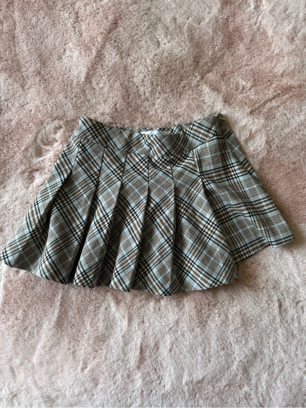 Zara Girls Asymetrical Pleated Plaid Taupe Brown Mini Skirt Size 7